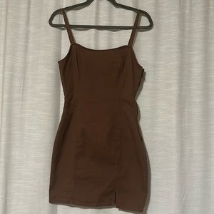Brown denim zip up dress